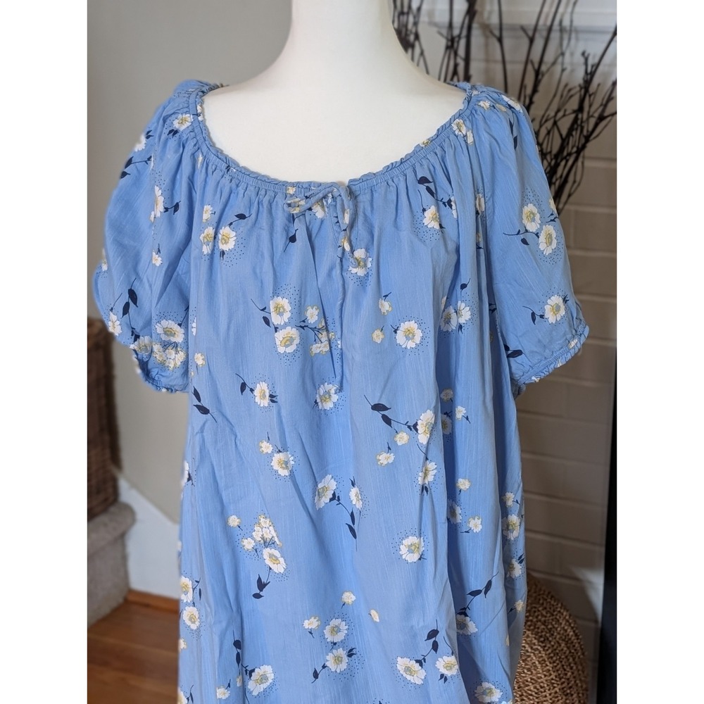 St John's Bay Plus Size 4X Blue Floral Peasant Top Cottagecore Boho Short Sleeve